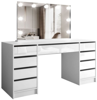 ALLHOUSE24 Schminktisch MAYA mit Spiegel und LED Beleuchtung Glanz Kosmetiktisch Schreibtisch, Breite 157 cm