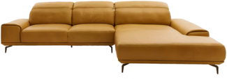 2490 Longchair-Sofa R, Bezug: Leder Z69 (LK50)/52 kurkuma mit Kontrast- faden, Fuß: Metall FC3/M56 bronze