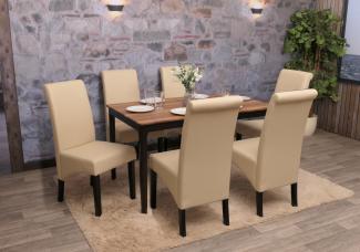 6er-Set Esszimmerstuhl 'M37' Leder, creme, dunkle Füße