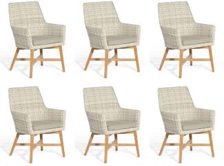 Sonnenpartner 6x Garten-Sessel Helios Teakholz/Polyrattan white-coral Gartenstuhl