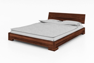 Bett Bento 13 Wildeiche massiv choco 90x200 cm mit Holzkopfteil und Holzbeinen