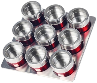 10tlg Edelstahl Metallic Gewürzdosenset Gewurzregal Salz Pfeffer Küche Gewürz Behälter Rot