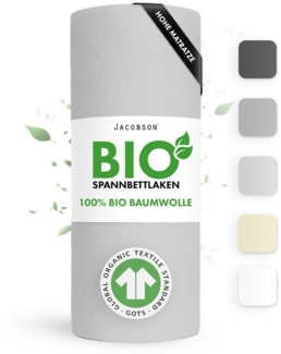 Jacobson Spannbettlaken BIO, Jersey Spannbetttuch, Bettlaken 160 g/m², 100% BIO-Baumwolle, Gummizug: rundum, GOTS zertifiziert