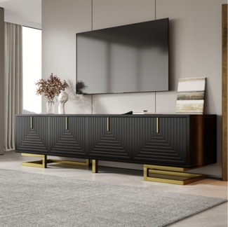 MODFU Lowboard mit Regalfächern, Goldbeine (TV-Möbel, Fernsehschrank, 1 St, 4 Türen), mit Licht- und Schatteneffekt
