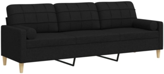 vidaXL Sofa 3-Sitzer mit Zierkissen Schwarz 210 cm Stoff 3278205
