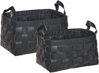 Aufbewahrungskorb 2er Set SIPPAR Kunstleder Schwarz