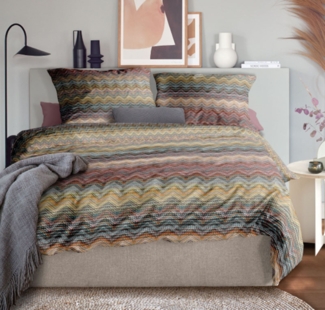 Irisette Wave Mako-Satin Bettwäsche 155x220 Zickzack Streifen multi bunt 8671-90