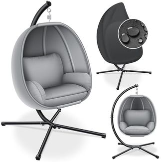 KESSER® 'Luxe' Hängesessel mit Gestell, inkl. Sitz- & Rückenkissen, Seitenpolsterung, grau, für Indoor & Outdoor, bis 150 kg belastbar
