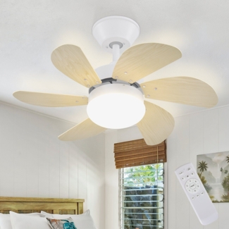 ZMH Deckenventilator Mit Beleuchtung und Fernbedienung Leise - Deckenlampe 6 Flügeln Ø75 cm Ventilator Timing Deckenleuchte Einzelleuchte Fan Sommer-/Winter Schlafzimmer Esszimmer/Holzfarbe