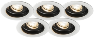 Qazqa LED Einbaustrahler Rondoo, ohne Leuchtmittel, GU10, Weiß, Modern, Aluminium, 5-flammig