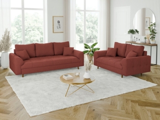 S-Style Möbel Polstergarnitur 3+2 Zara mit Braun Holzfüßen im skandinavischen Stil aus Cord-Stoff, (1x2-Sitzer-Sofa, 1x3-Sitzer-Sofa), mit Wellenfederung