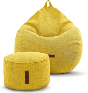 Green Bean® 2er Set Indoor Sitzsack + Hocker mit EPS-Perlen Füllung - Sitzhocker Sitz-pouf , Gelb, XXL