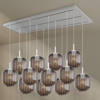 s.luce Velo Esstischlampe 12-flammig 200cm 3-reihig Ø 20cm Rauch, Weiß