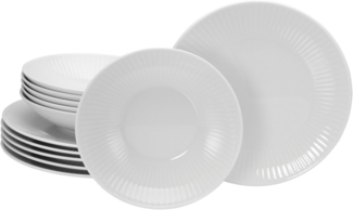 CreaTable Tafelservice Valencia Weiß, Tafel-Service 12-tlg (12-tlg), 6 Personen, Porzellan, Elegant, Boho Chic