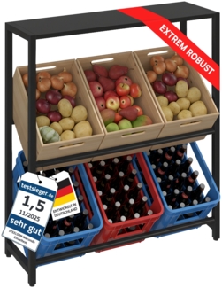 STEELSØN 'Macondo' Getränkekistenregal, Metall, schwarz, 115x103x33 cm, Getränkeregal für 6 Kisten, mit Ablagefach