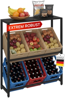 STEELSØN 'Macondo' Getränkekistenregal, Metall, schwarz, 115x103x33 cm, Getränkeregal für 6 Kisten, mit Ablagefach