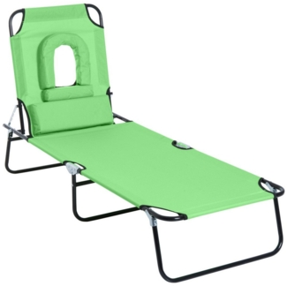 Outsunny Gartenliege mit Lesefenster, Kopfkissen, 4-Fach verstellbare Rückenlehne, Sonnenliege klappbar, 1 St, wetterfeste Liegestuhl, bis 120 kg belastbar, für Garten Strand Pool, Grün