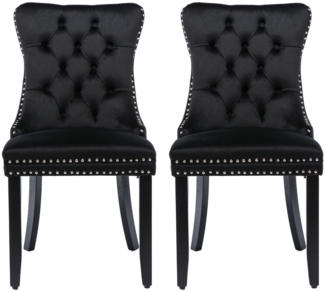 SeedWave Esszimmerstuhl 2er-Set Küchenstuhl Samtbezug, Holzfüße mit Verstellbaren Schrauben, Polsterstuhl mit Ringgriff, Niete und Knopf-Rückenlehne