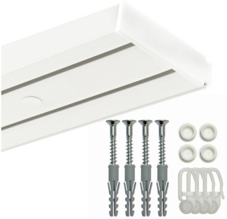 Gardineum Gardinenschiene Gardineum 2-lfg. Kunststoffschiene mit Zubehör, ab 2 m mittig geteilt, 2-läufig