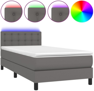 vidaXL Boxspringbett mit Matratze & LED Grau 90x200 cm Kunstleder 3134205
