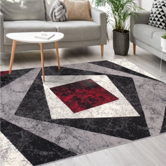 Mazovia Designteppich Modern Teppich Kurzflor Wohnzimmerteppich Robust und pflegeleicht GRAU, 60 x 100 cm, Fußbodenheizung,Allergiker geeignet,Farbecht,Pflegeleicht,Geometrisch