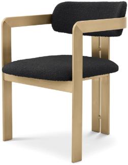 Casa Padrino Luxus Esszimmerstuhl Schwarz / Messingfarben 57,5 x 58 x H. 79 cm - Edler Küchenstuhl mit Armlehnen - Luxus Esszimmer Möbel