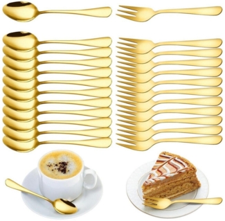 LuxusKollektion Kochbesteck-Set Kaffeebesteck Kuchengabeln Kaffeelöffel Gold 24 Edelstahl G