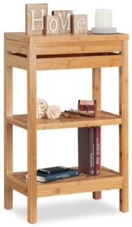 Relaxdays Regal mit Ablagen und Klappe, Bambus natur, 46 x 29,5 x 76,5 cm