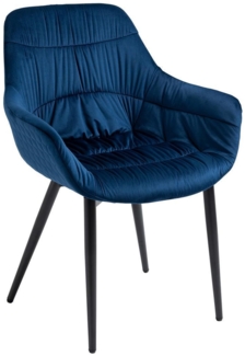 Armlehnstuhl aus Samt mit Steppmuster Blau und Metallgestell 63 x 61 x 81,5