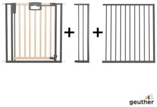 Geuther Türschutzgitter 'Easylock Plus' zum Klemmen für Öffnungen, Holz/ Metall, Natur/ Schwarz, 168,5 cm - 176,5 cm