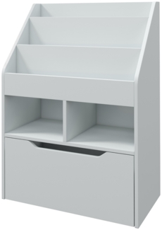 Kinder Bücherregal Mit Schublade Auf Rollen & Kippsicherung - Spielzeugregal Mit Melaminoberfläche Für 3-12 Jahre,Grau