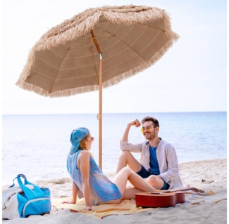 COSTWAY Sonnenschirm, Ø 208cm Strandschirm, UPF 50+, 30° neigbar