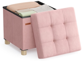 SONGMICS Sitzhocker mit Stauraum, Hocker faltbar, 38 x 38 x 40 cm, Aufbewahrungsbox mit Deckel, Fußhocker 37 L, Samt, bis 300 kg belastbar