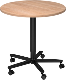 bümö Säulenhubtisch höhenverstellbar, Stehtisch Büro, Bistrotisch rund 80 x 80 cm - Besprechungstisch Nussbaum, Stehtisch Holz-Platte, Säule aus Metall in schwarz, Säulentisch, Hochtisch, ST08-N-D