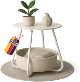 Coemo Beistelltisch Kosi mit Canvas Korb und 2 Ebenen in Weiß