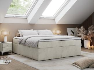 MKS Möbel 'BESS' Boxspringbett mit Multipocket-Matratze, H3, Velours beige, 180x200