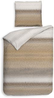 Heckett & Lane Flanell Bettwäsche 155x220 Abbe Sepia Natural Zickzack Streifen beige