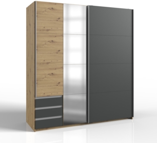 Schwebetürenschrank AURICH, Graphit/ Artisan Eiche Nb., mit Spiegel
