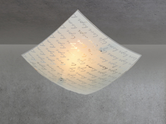 Deckenleuchte SIGNA aus Glas mit Signatur Dekor, Quadrat 30cm