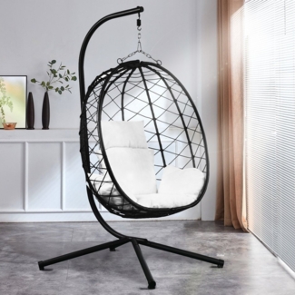 Luxus Hängesessel NEW XXL Gestell Schwarz mit Korb Schwarz und Kissen Weiss