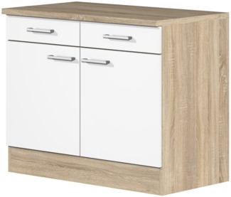 Flex-Well Unterschrank Küchenunterschrank - 100 cm breit - Weiß Sonoma Eiche – Salerno