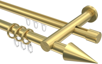 Rundrohr-Innenlauf-Gardinenstangen-Set Platon Savio 240 cm (geteilt in 2x120 cm), 2-läufig, 20 mm Ø Messing-Optik