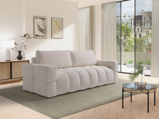 Vente-unique - Sofa 3-Sitzer mit Schlaffunktion - Bouclé - Stoff - Cremefarben - ISSORO II