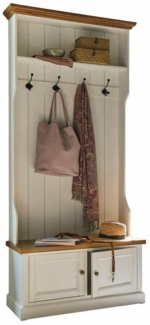 Mirabeau Kleiderständer romantische Garderobe Colchester im antikweißen Landhausstil, (vintage, mit Ablagen, Türen & 4 Kleiderhaken), Schrank, mit Eisenhaken & Fächer, weiß/braun, B 94cm, H 205cm, T 40cm