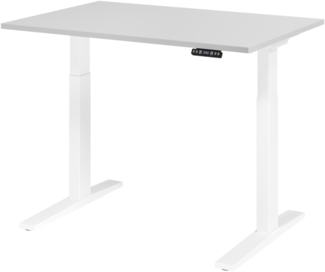 bümö elektrisch höhenverstellbarer Schreibtisch 120x80 cm in grau, Gestell weiß - Sitz & Stehschreibtisch mit Memoryfunktion, elektrischer Stehtisch & Gaming Tisch, XMKA-Serie, XMKA12-5-W