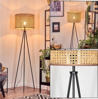 hofstein Stehlampe Stehlampe aus Holz/Wiener Geflecht/Rattan in Naturfarben, ohne Leuchtmittel, mit rundem Schirm (40cm) u. Fußschalter, 1x E27, ohne Leuchtmittel