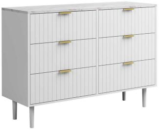 UEV Kommode mit 6 Schubladen Sideboard TV Board für Wohnzimmer,Schlafzimmer (Schrank mit Füße/Metallgriffe, Aufbewahrungsschrank viel Stauraum Highboard Schmal Buffet modern), 100 x 34 x 75cm, marmorfarbrig Mehrzweckschrank aus Holz für Büro Flur