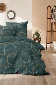 Primera Mako-Satin Bettwäsche 155x220 Kreise Ringe grün gold 243239-055