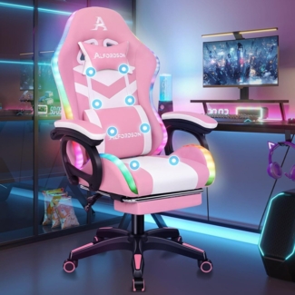 Gaming Stuhl Massage RGB LED Bürostuhl Ergonomisch mit Kopfstütze Lendenkissen