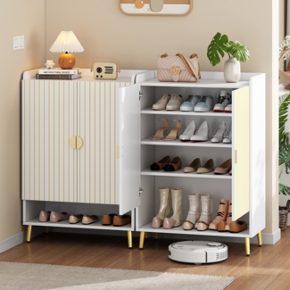 Flurschrank Set, 2 x 75 x 37x110 cm, weißer Doppeltür-Schuhschrank, 3 Ebenen mit hoher Tragkraft